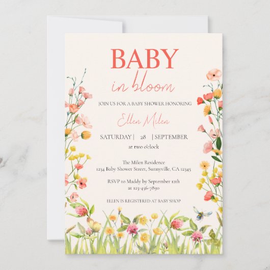 Kleurrijke Baby in Bloom Wildflower Baby shower Kaart (Voorkant)