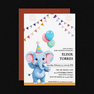 Kleurrijke Baby olifant met ballonnen Baby shower Kaart
