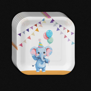 Kleurrijke Baby olifant met ballonnen Baby shower Papieren Bordje
