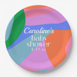 Kleurrijke Baby Shower Abstracte Golven Moderne Aa Papieren Bordje