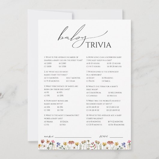 Kleurrijke baby shower baby trivia kaart met wilde (Voorkant)
