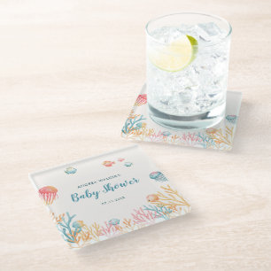 Kleurrijke Baby Shower Onder Zeedieren Glazen Onderzetter