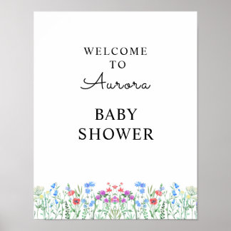 Kleurrijke Baby Shower Viering met Wilde Bloemen Poster