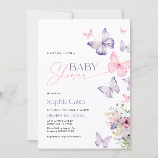 Kleurrijke Baby showers uitnodiging met vlinders (Voorkant)