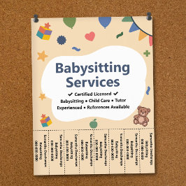 Kleurrijke Babysitservice Afscheurstroken Flyer