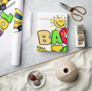 Kleurrijke Back to School Cartoon Design met Schoo Cadeaupapier