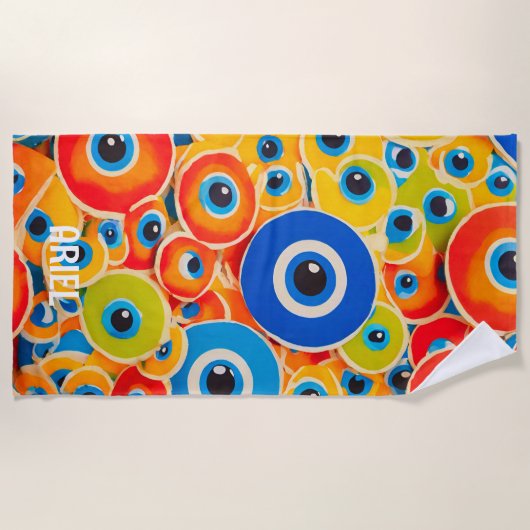 Kleurrijke badhanddoek met boze oog (Voorkant)