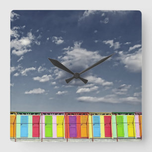 Kleurrijke badhutten wandklok vierkante klok