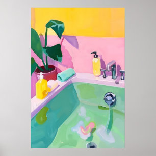 Kleurrijke badkuip kunstprint grillige badkamer poster