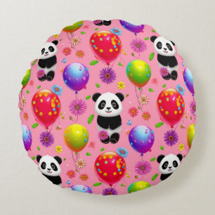 Kleurrijke ballon en panda-patroon met bloemen rond kussen