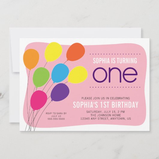 Kleurrijke ballon op het 1e verjaardagsfeest van P Kaart (Voorkant)