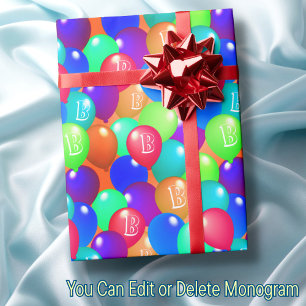 Kleurrijke Ballonnen Aangepaste Monogram Gelukkig Cadeaupapier