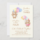 Kleurrijke ballonnen Beer samen Joint Birthday Kaart (Voorkant)