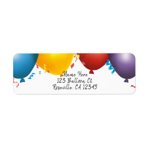 Kleurrijke Ballonnen & Confetti Verjaardagsfeestje Etiket
