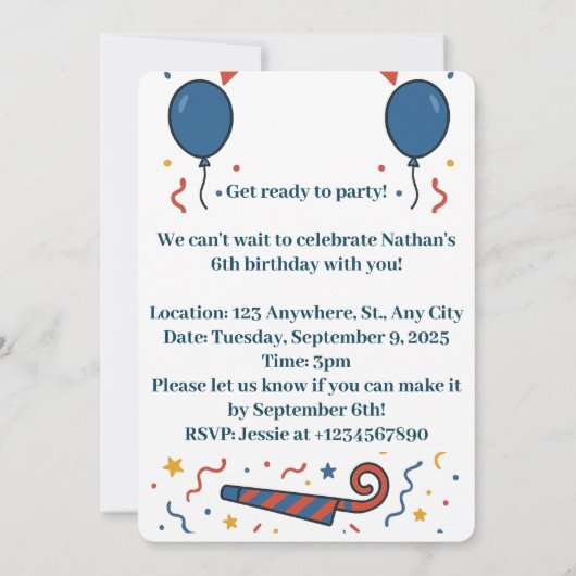 Kleurrijke ballonnen en Confetti Kind's verjaardag Kaart (Achterkant)