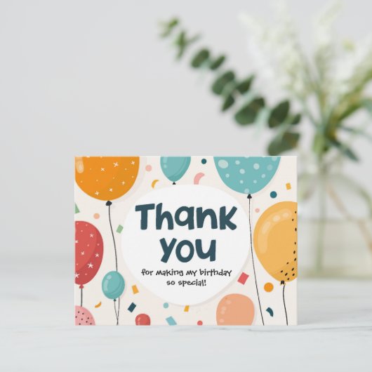 Kleurrijke Ballonnen en Confetti Verjaardag Bedank Briefkaart (Staand voorkant)