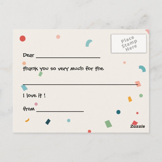 Kleurrijke Ballonnen en Confetti Verjaardag Bedank Briefkaart (Achterkant)