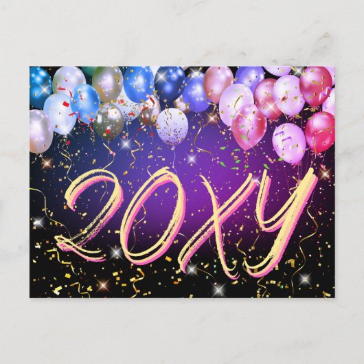 Kleurrijke ballonnen feestelijk Confetti Happy New Feestdagenkaart (Voorkant)