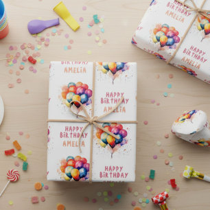 Kleurrijke Ballonnen Kinderen Gelukkige Verjaardag Inpakpapier Vel