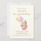 Kleurrijke Ballonnen Schattige Beer Meisje Verjaar Kaart (Voorkant)