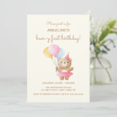 Kleurrijke Ballonnen Schattige Beer Meisje Verjaar Kaart (Staand voorkant)