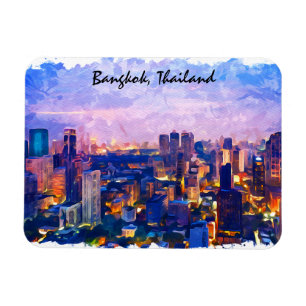 Kleurrijke Bangkok Thailand Cityscape Waterverf Magneet