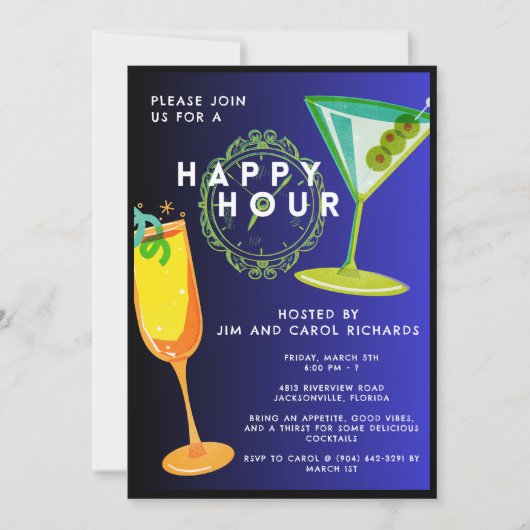 Kleurrijke Basic Happy Hour uitnodiging (Voorkant)