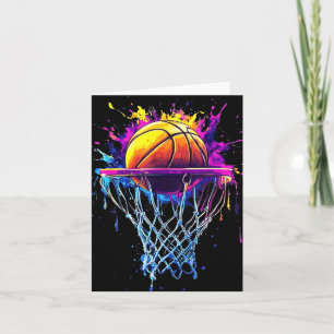 Kleurrijke Basketbal Druppelende Kleur Splash Hoop Kaart