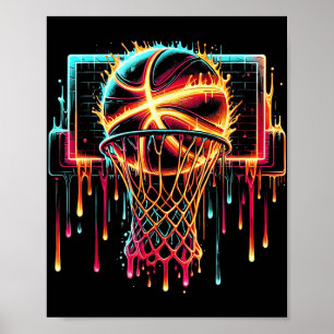 Kleurrijke Basketbal Druppelende Kleur Splash Hoop Poster