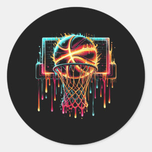 Kleurrijke Basketbal Druppelende Kleur Splash Hoop Ronde Sticker