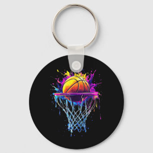 Kleurrijke Basketbal Druppelende Kleur Splash Hoop Sleutelhanger