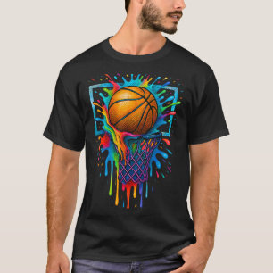 Kleurrijke Basketbal Kleur Splash Hoop Net Slam Du T-shirt