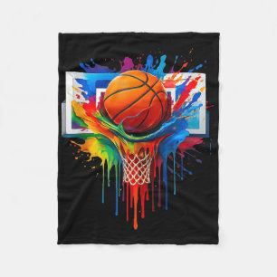 Kleurrijke Basketbal Regenboog Kleur Splash Hoop N Fleece Deken