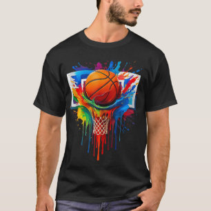 Kleurrijke Basketbal Regenboog Kleur Splash Hoop N T-shirt