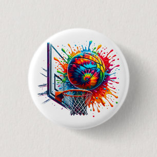 Kleurrijke Basketbal Tie Dye Color Splash Basketba Ronde Button 3,2 Cm