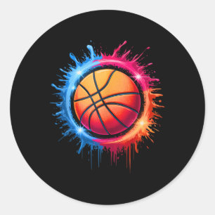 Kleurrijke Basketbal Tie Dye Color Splash Hoop Net Ronde Sticker