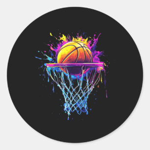Kleurrijke Basketbal Tie Dye Color Splash Hoop Net Ronde Sticker