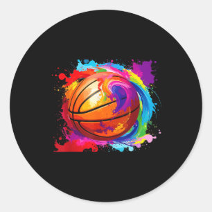 Kleurrijke Basketbal Tie Dye Color Splash Hoop Net Ronde Sticker