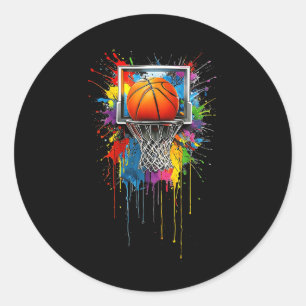 Kleurrijke Basketbal Tie Dye Color Splash Hoop Net Ronde Sticker