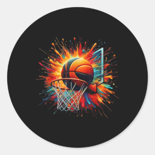 Kleurrijke Basketbal Tie Dye Color Splash Hoop Net Ronde Sticker