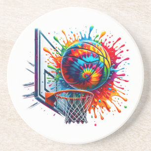 Kleurrijke Basketbal Tie Dye Kleur Basketbal Hoop Zandsteen Onderzetter