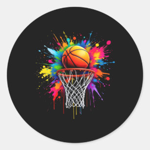 Kleurrijke Basketbal Tie Dye Kleur Splash Hoop Ronde Sticker