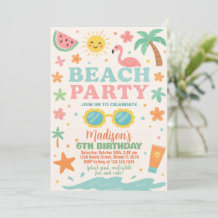 Kleurrijke Beach Party Verjaardag Uitnodiging & De