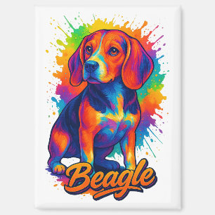 Kleurrijke Beagle Pop Art – Levendig Hondenportret Magneet