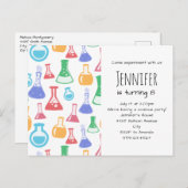Kleurrijke Beakers en Flasks Science Patroon Uitnodiging Briefkaart (Voorkant / Achterkant)
