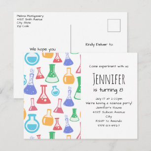 Kleurrijke Beakers en Flasks Science Patroon Uitnodiging Briefkaart