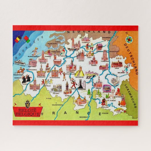 Kleurrijke België geïllustreerde kaart Legpuzzel (Horizontaal)