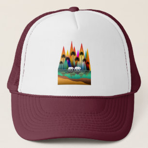 KLEURRIJKE BERG BEER PALMBOMEN OCEAAN TRUCKER PET