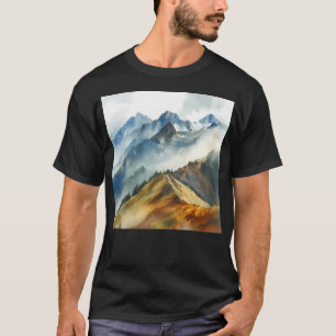 Kleurrijke Bergen Ontwerp Waterverf Wall Art Acti T-shirt