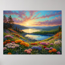 Kleurrijke bergmeer bloemen kunst